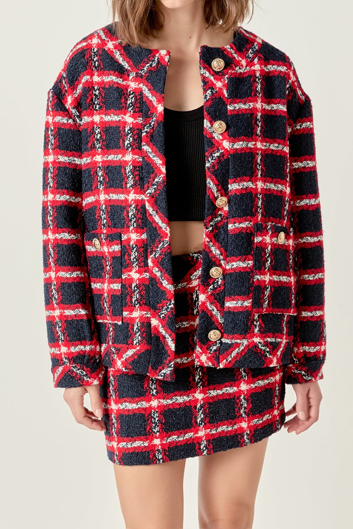 ENGLISH FACTORY - Plaid Boucle Jacket - JACKETS available at Objectrare