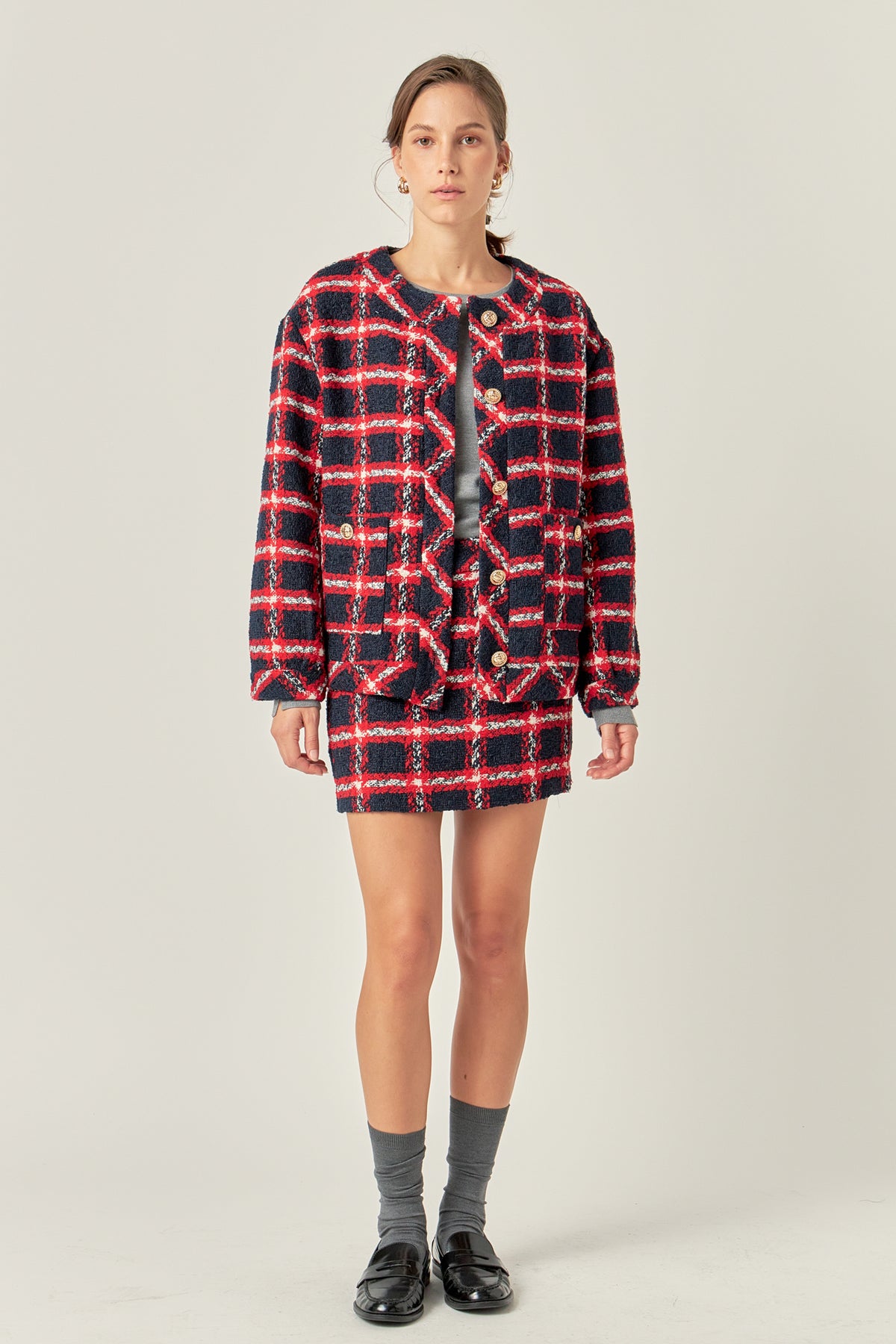 ENGLISH FACTORY - Plaid Boucle Jacket - JACKETS available at Objectrare