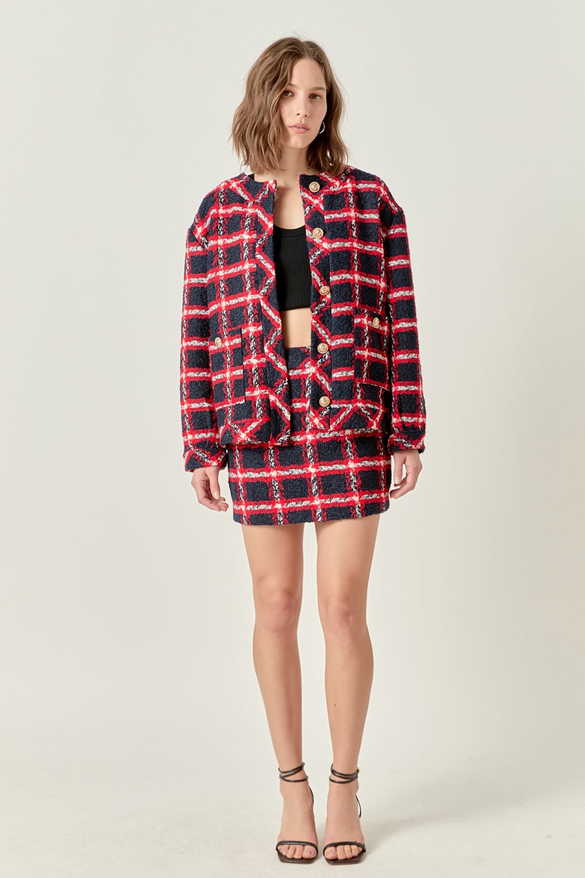 ENGLISH FACTORY - Plaid Boucle Jacket - JACKETS available at Objectrare