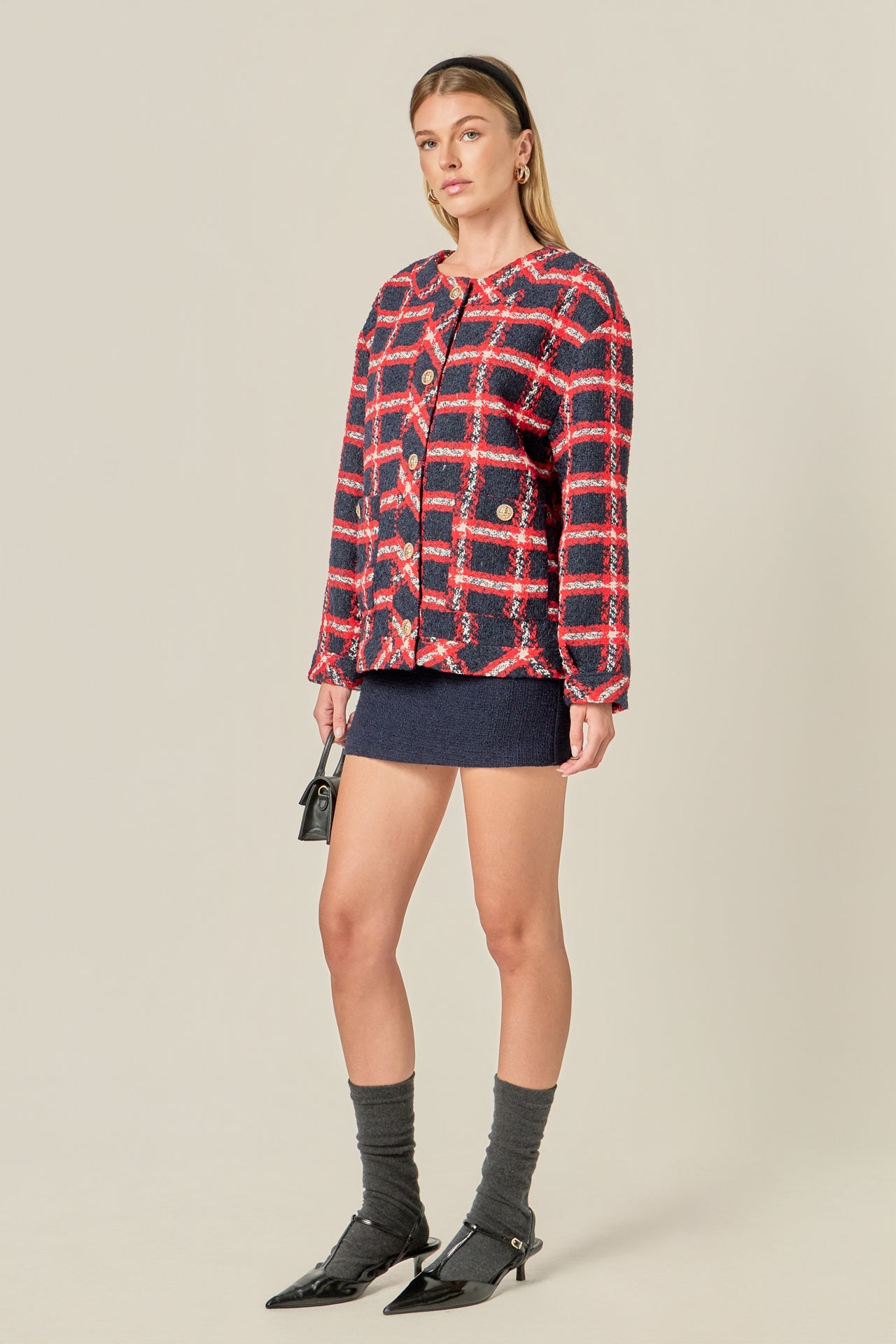 ENGLISH FACTORY - Plaid Boucle Jacket - JACKETS available at Objectrare