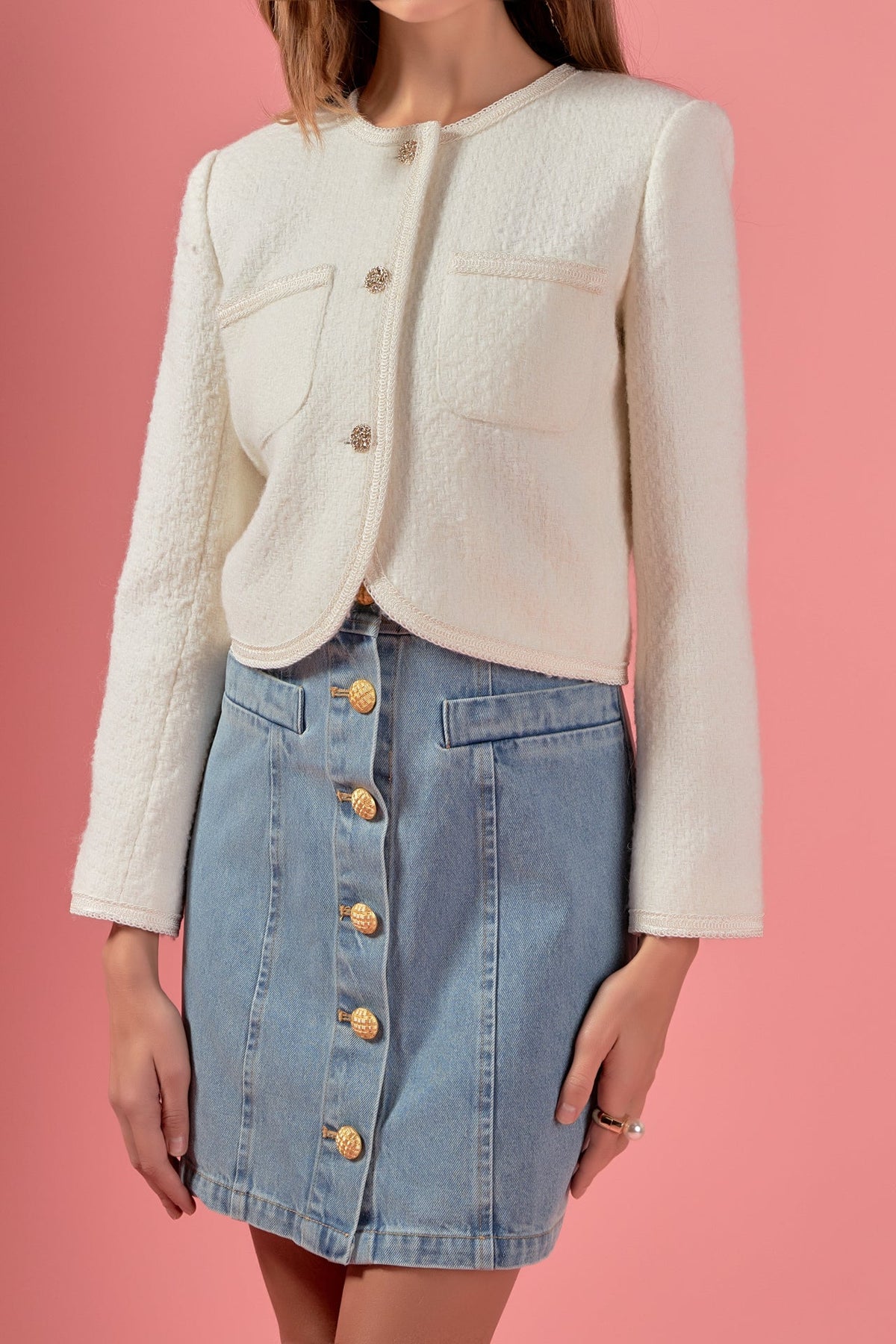 ENGLISH FACTORY - Cropped Tulip Hem Jacket - JACKETS available at Objectrare