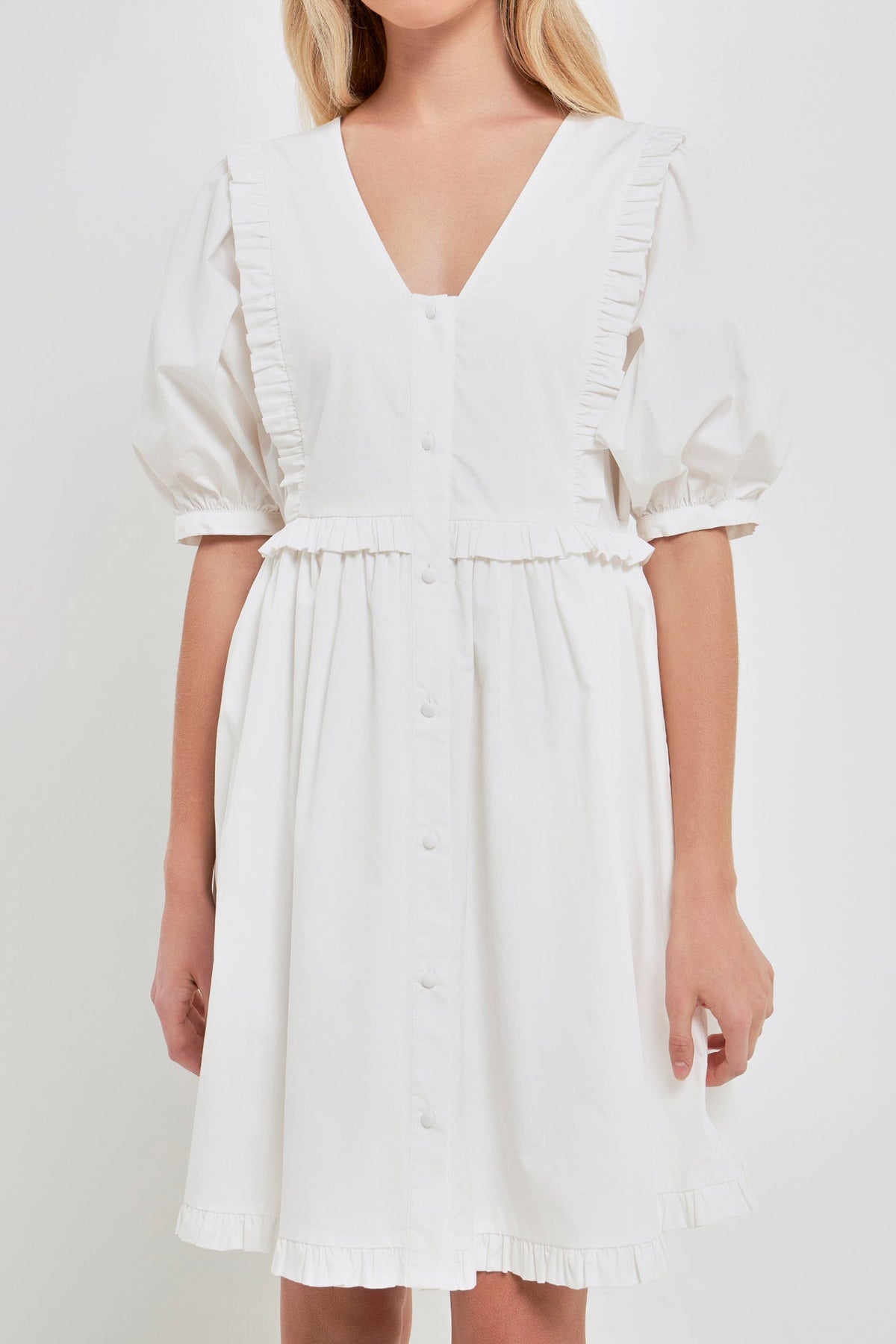 V Button Down Baby Doll Dress