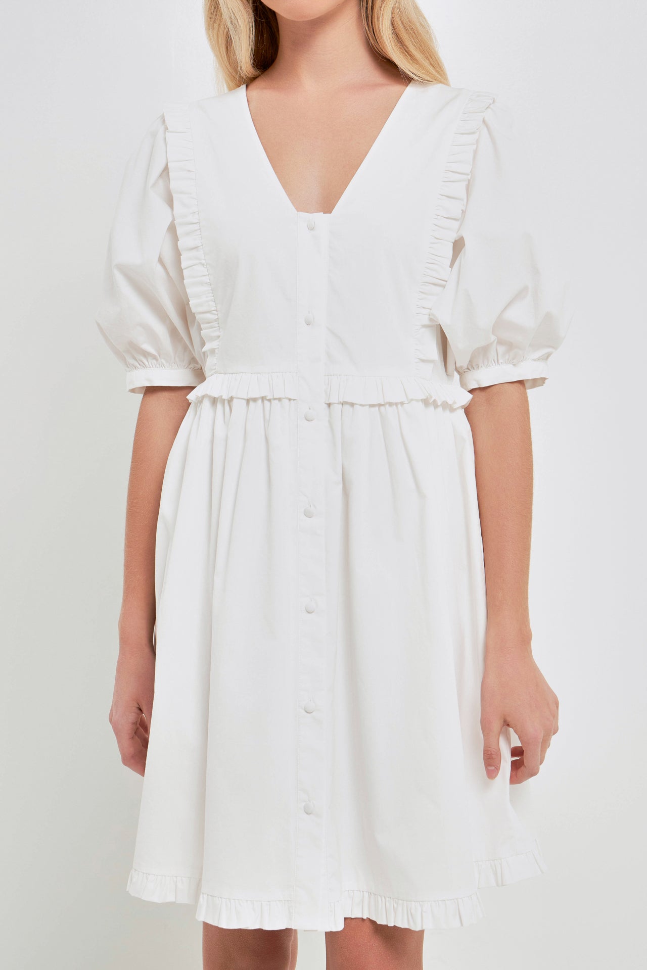 V Button Down Baby Doll Dress
