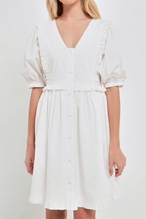 V Button Down Baby Doll Dress