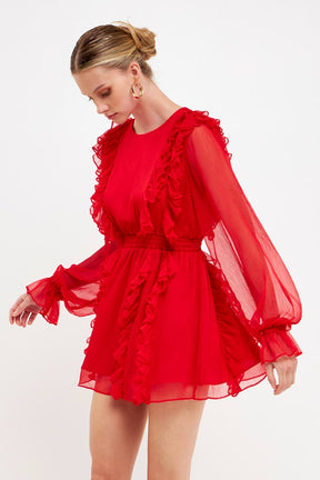 ENDLESS ROSE - Long Sleeve Ruffle Mini Dress - DRESSES available at Objectrare