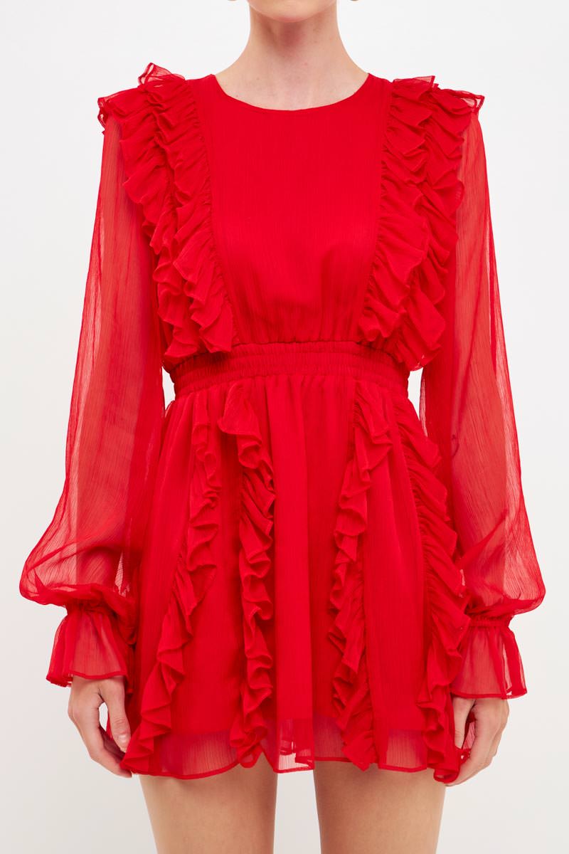 ENDLESS ROSE - Long Sleeve Ruffle Mini Dress - DRESSES available at Objectrare