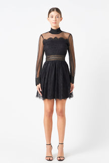 ENDLESS ROSE - Long Sleeve Lace Mini Dress - DRESSES available at Objectrare