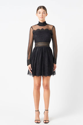ENDLESS ROSE - Long Sleeve Lace Mini Dress - DRESSES available at Objectrare