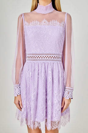 ENDLESS ROSE - Long Sleeve Lace Mini Dress - DRESSES available at Objectrare