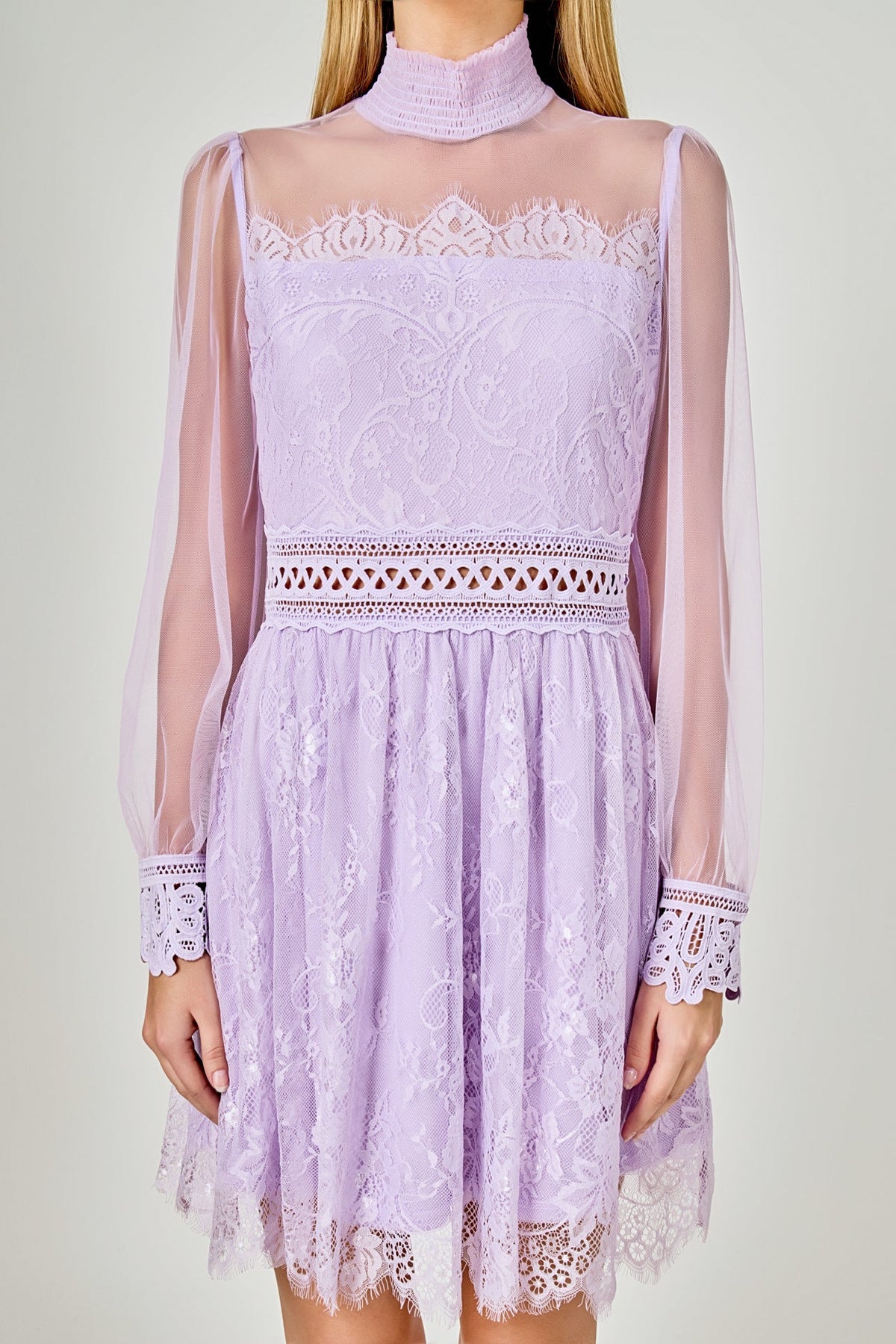 ENDLESS ROSE - Long Sleeve Lace Mini Dress - DRESSES available at Objectrare