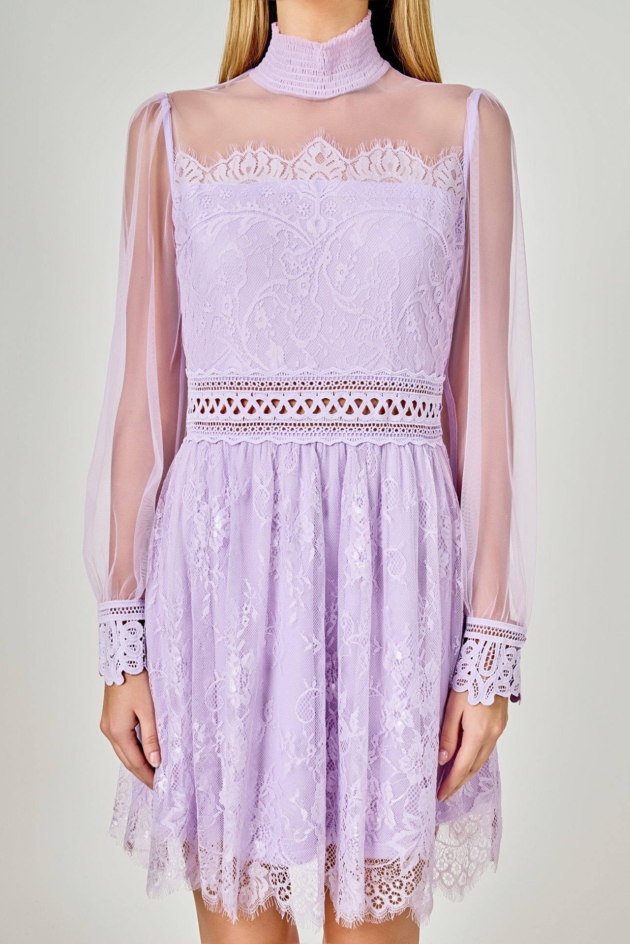 ENDLESS ROSE - Long Sleeve Lace Mini Dress - DRESSES available at Objectrare