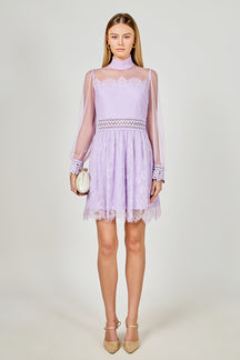 ENDLESS ROSE - Long Sleeve Lace Mini Dress - DRESSES available at Objectrare