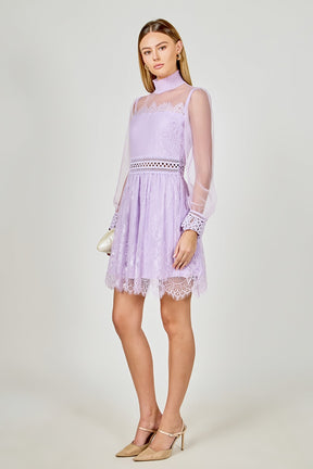 ENDLESS ROSE - Long Sleeve Lace Mini Dress - DRESSES available at Objectrare