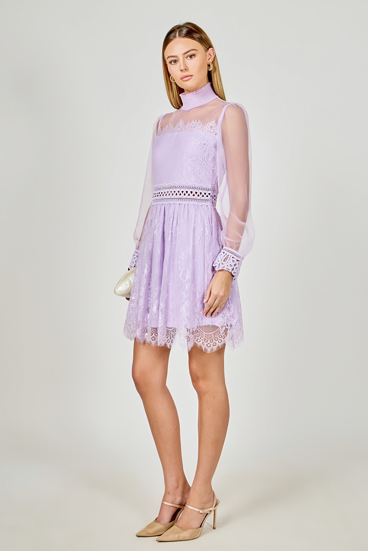 ENDLESS ROSE - Long Sleeve Lace Mini Dress - DRESSES available at Objectrare