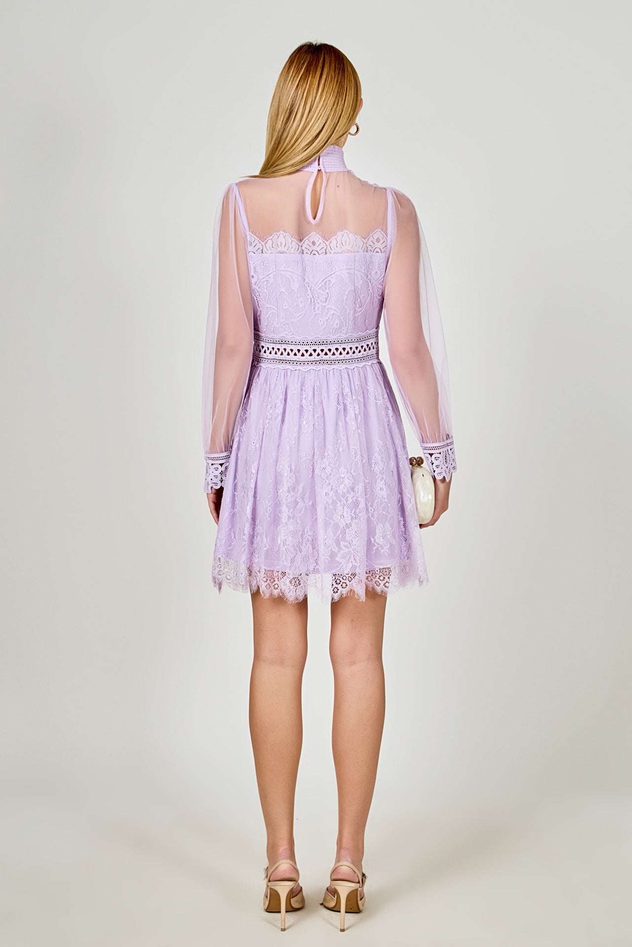 ENDLESS ROSE - Long Sleeve Lace Mini Dress - DRESSES available at Objectrare