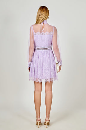 ENDLESS ROSE - Long Sleeve Lace Mini Dress - DRESSES available at Objectrare