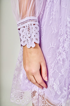 ENDLESS ROSE - Long Sleeve Lace Mini Dress - DRESSES available at Objectrare