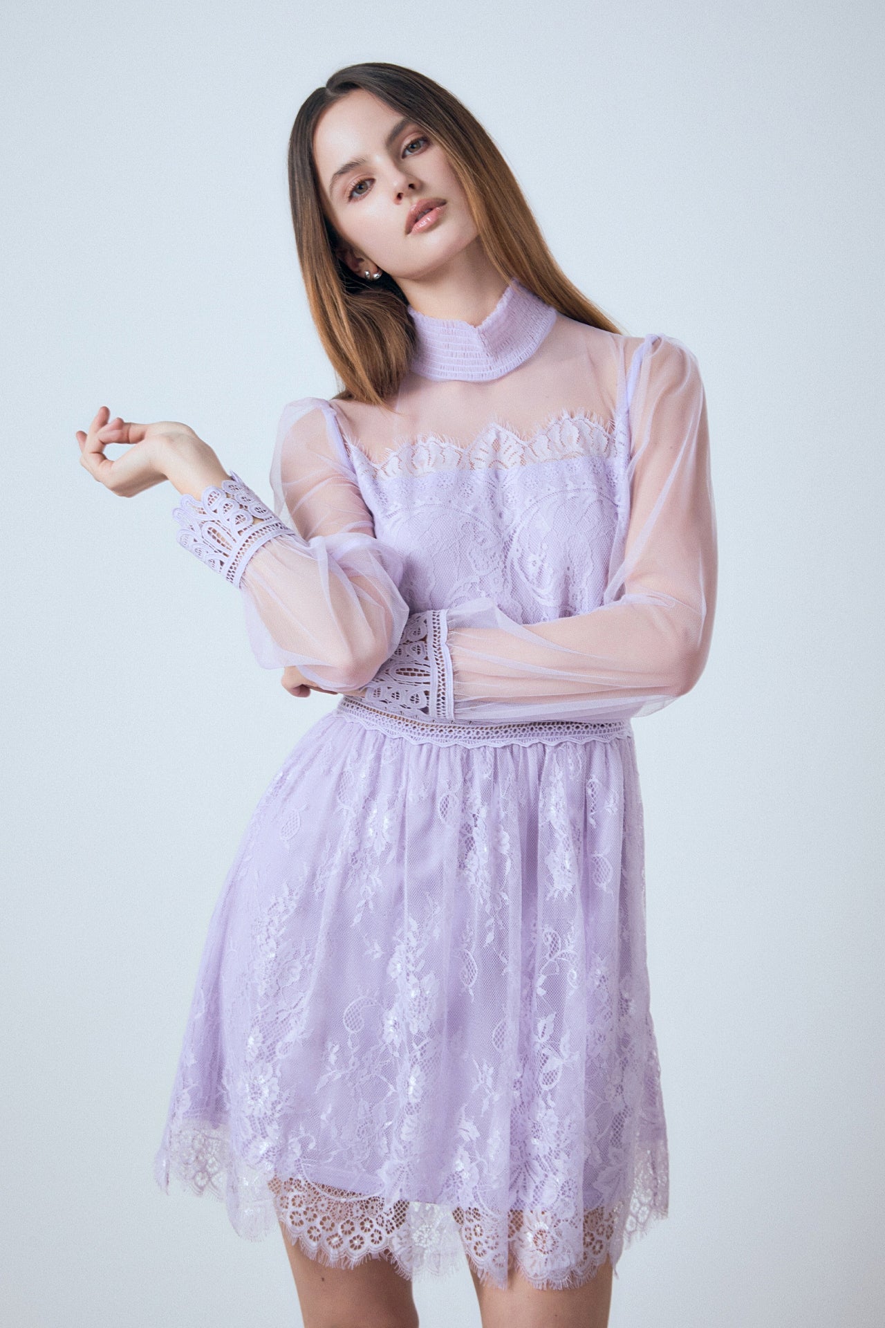ENDLESS ROSE - Long Sleeve Lace Mini Dress - DRESSES available at Objectrare