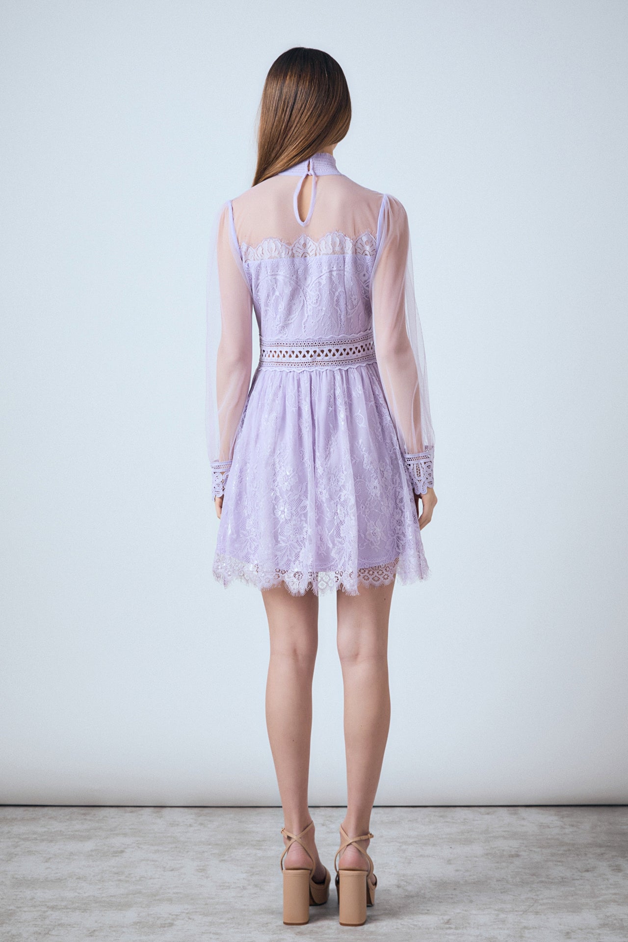 ENDLESS ROSE - Long Sleeve Lace Mini Dress - DRESSES available at Objectrare