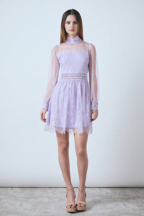 ENDLESS ROSE - Long Sleeve Lace Mini Dress - DRESSES available at Objectrare