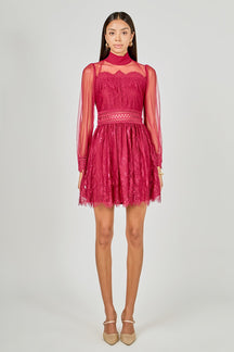 ENDLESS ROSE - Long Sleeve Lace Mini Dress - DRESSES available at Objectrare