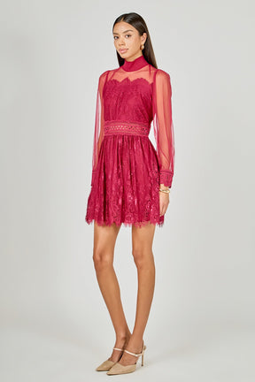 ENDLESS ROSE - Long Sleeve Lace Mini Dress - DRESSES available at Objectrare