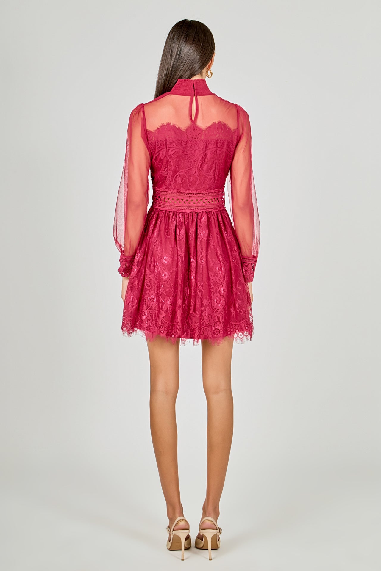 ENDLESS ROSE - Long Sleeve Lace Mini Dress - DRESSES available at Objectrare