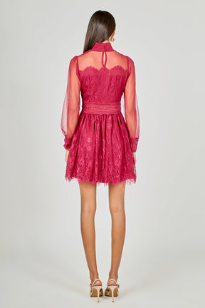 ENDLESS ROSE - Long Sleeve Lace Mini Dress - DRESSES available at Objectrare