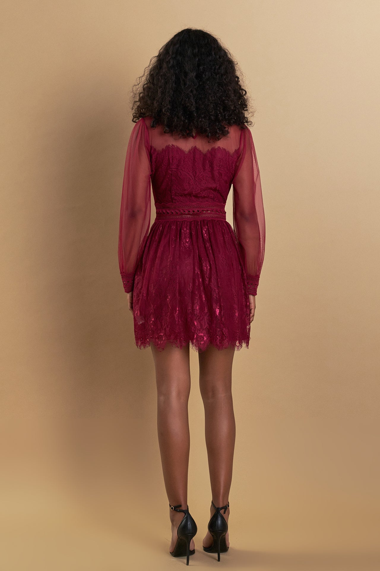 ENDLESS ROSE - Long Sleeve Lace Mini Dress - DRESSES available at Objectrare