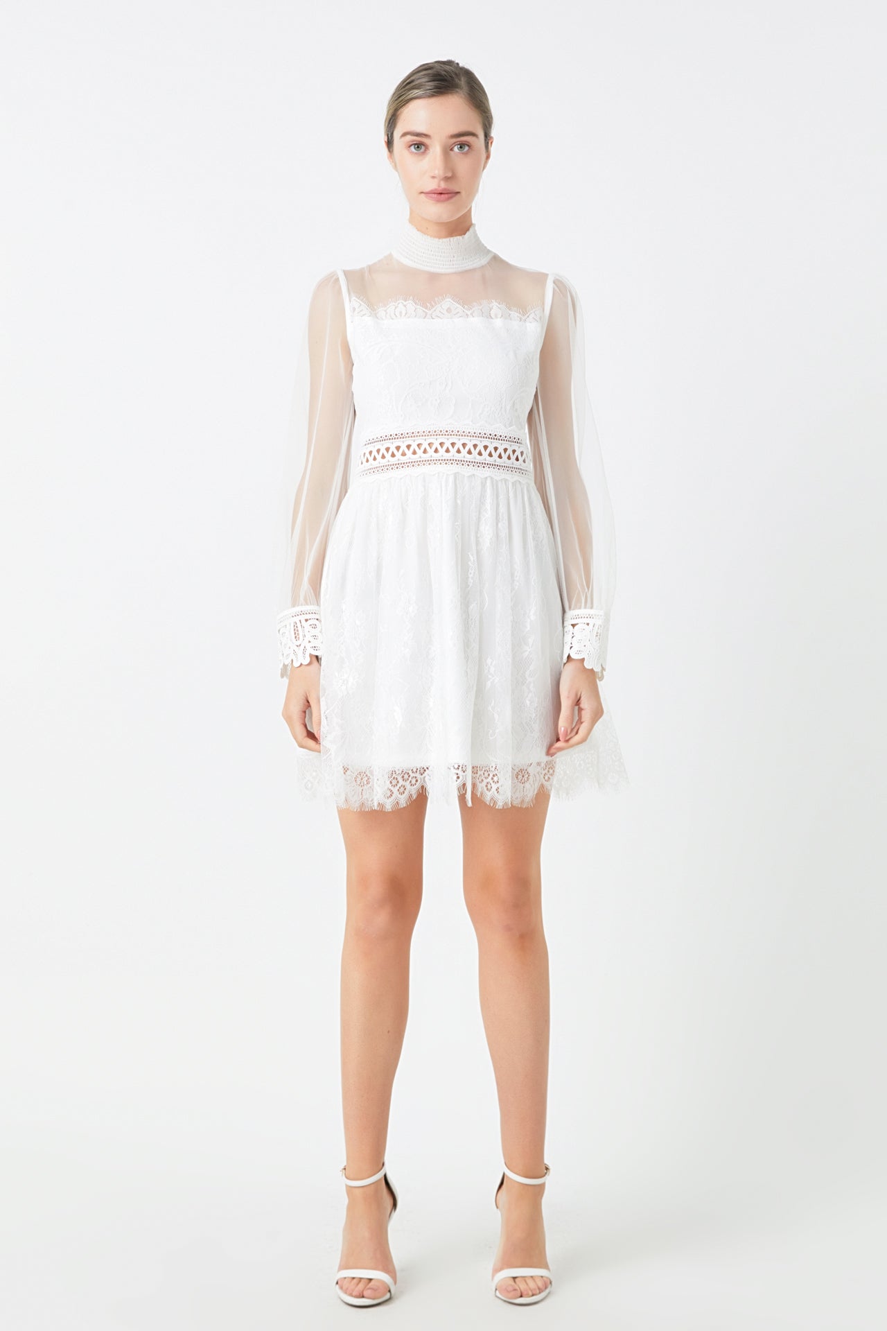 ENDLESS ROSE - Long Sleeve Lace Mini Dress - DRESSES available at Objectrare
