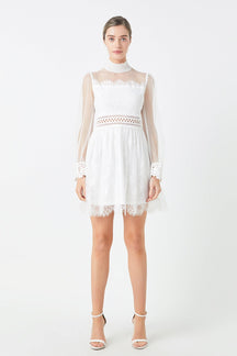 ENDLESS ROSE - Long Sleeve Lace Mini Dress - DRESSES available at Objectrare