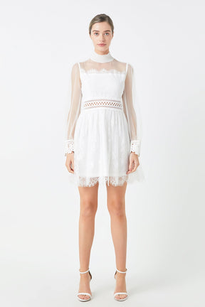 ENDLESS ROSE - Long Sleeve Lace Mini Dress - DRESSES available at Objectrare