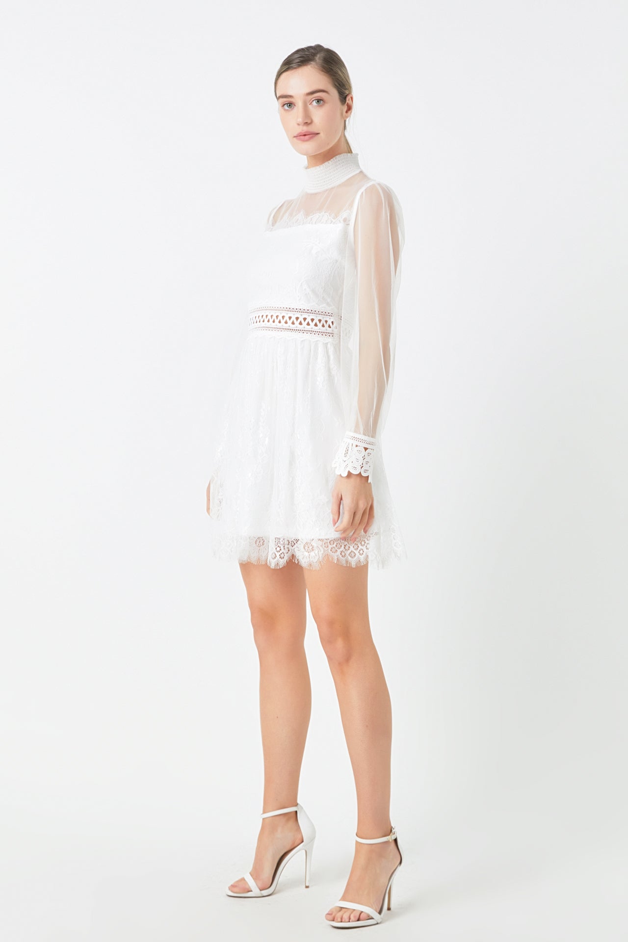 ENDLESS ROSE - Long Sleeve Lace Mini Dress - DRESSES available at Objectrare