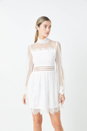 ENDLESS ROSE - Long Sleeve Lace Mini Dress - DRESSES available at Objectrare
