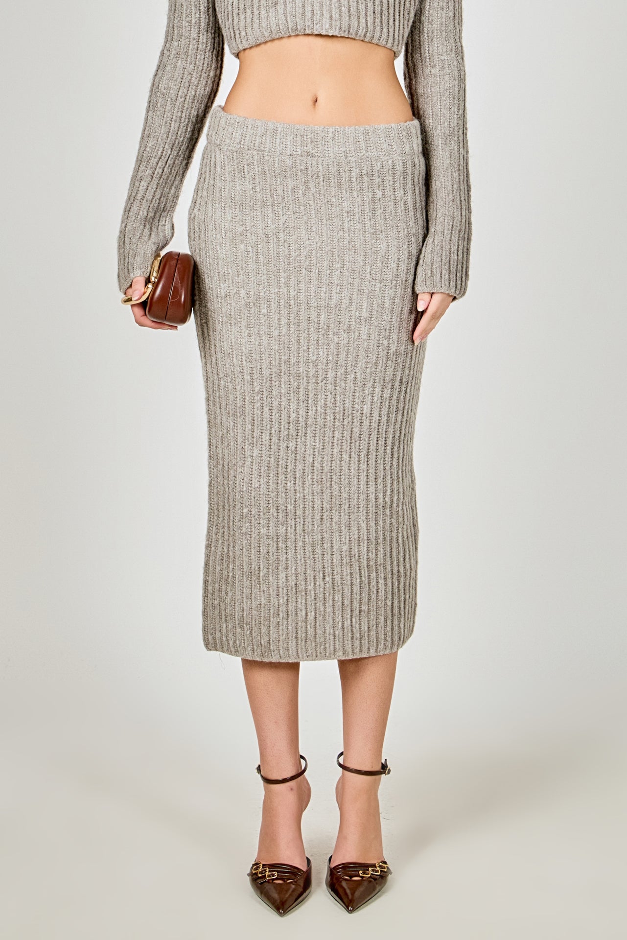 ENDLESS ROSE - High-Waisted Knit Midi Skirt - SKIRTS available at Objectrare