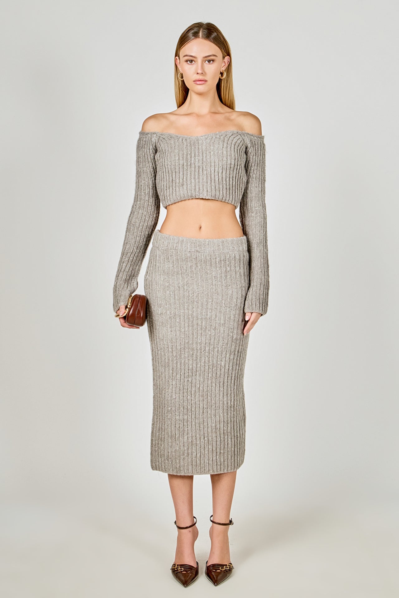 ENDLESS ROSE - High-Waisted Knit Midi Skirt - SKIRTS available at Objectrare