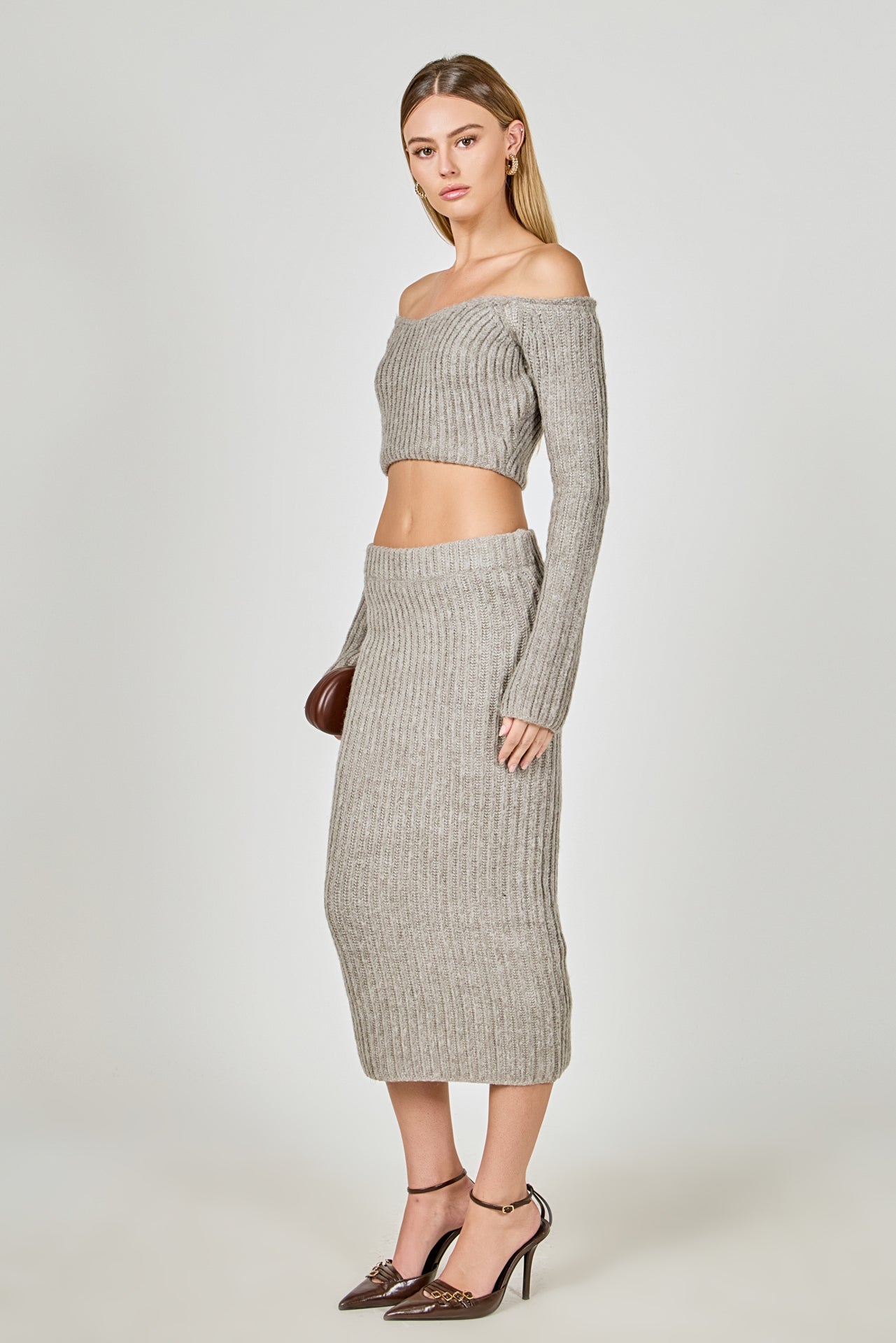 ENDLESS ROSE - High-Waisted Knit Midi Skirt - SKIRTS available at Objectrare