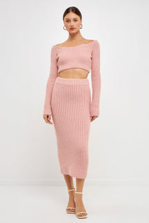 ENDLESS ROSE - High-Waisted Knit Midi Skirt - SKIRTS available at Objectrare