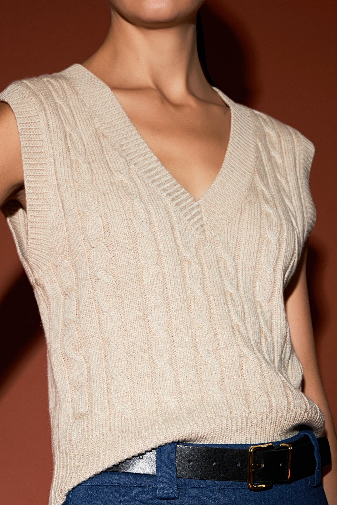 ENGLISH FACTORY - English Factory - Cable Knit Chunky Vest - VEST available at Objectrare