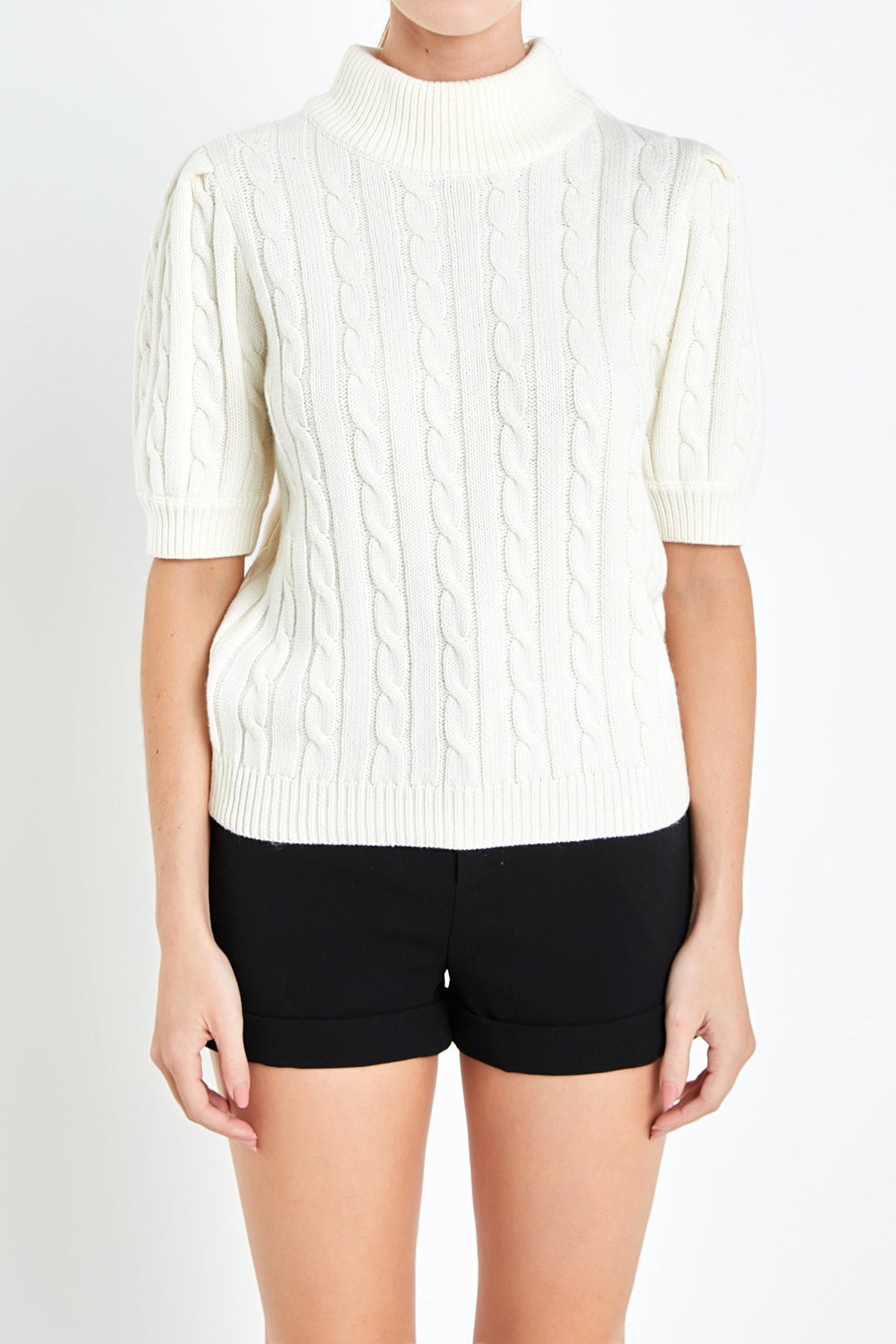 Short-Sleeve Cable-Knit Sweater