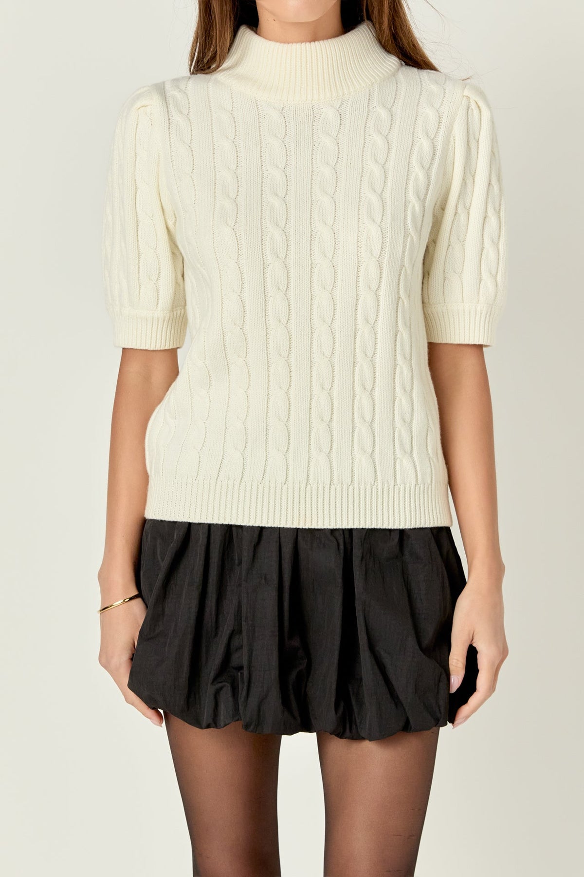 ENGLISH FACTORY - Short-Sleeve Cable-Knit Sweater - TOPS available at Objectrare