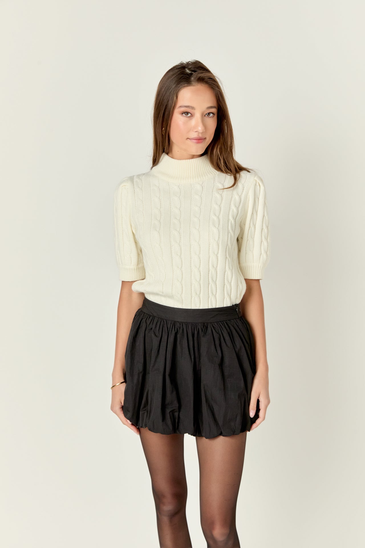 ENGLISH FACTORY - Short-Sleeve Cable-Knit Sweater - TOPS available at Objectrare