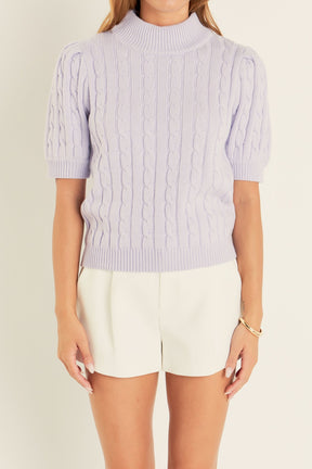 Short-Sleeve Cable-Knit Sweater