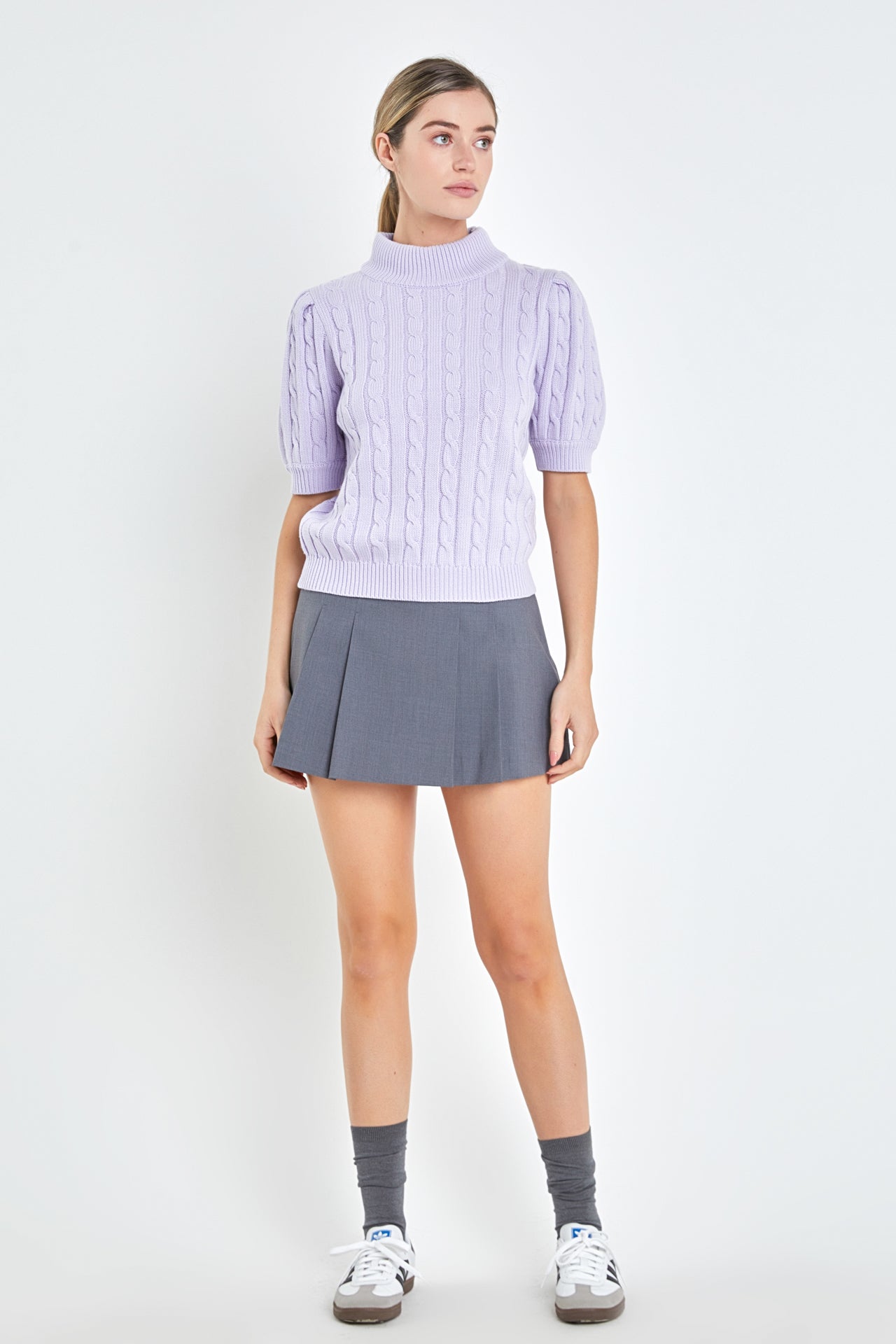 ENGLISH FACTORY - Short-Sleeve Cable-Knit Sweater - TOPS available at Objectrare