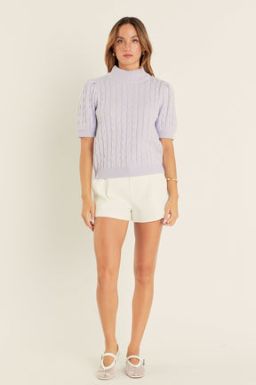 Short-Sleeve Cable-Knit Sweater