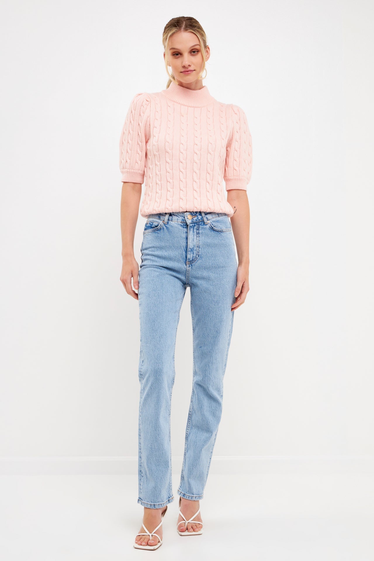 ENGLISH FACTORY - Short-Sleeve Cable-Knit Sweater - TOPS available at Objectrare