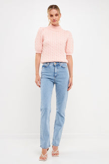 ENGLISH FACTORY - Short-Sleeve Cable-Knit Sweater - TOPS available at Objectrare