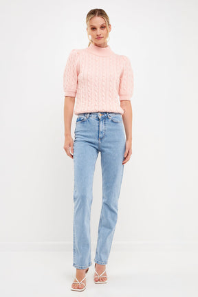 ENGLISH FACTORY - Short-Sleeve Cable-Knit Sweater - TOPS available at Objectrare