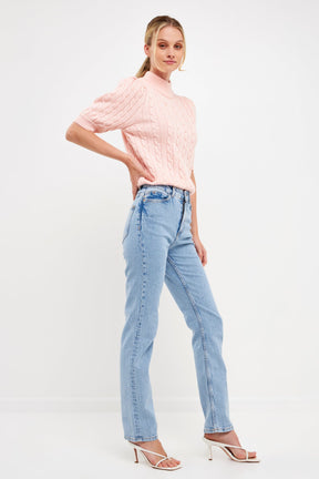 ENGLISH FACTORY - Short-Sleeve Cable-Knit Sweater - TOPS available at Objectrare