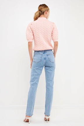 ENGLISH FACTORY - Short-Sleeve Cable-Knit Sweater - TOPS available at Objectrare